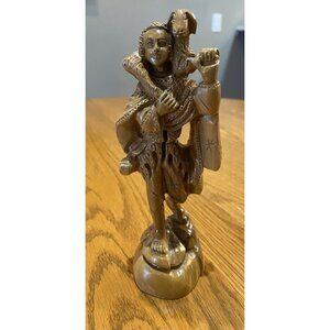 WOOD CARVED SHEPHERD WITH SHEEP NATIVITY SCENE FIGURE CHRISTMAS